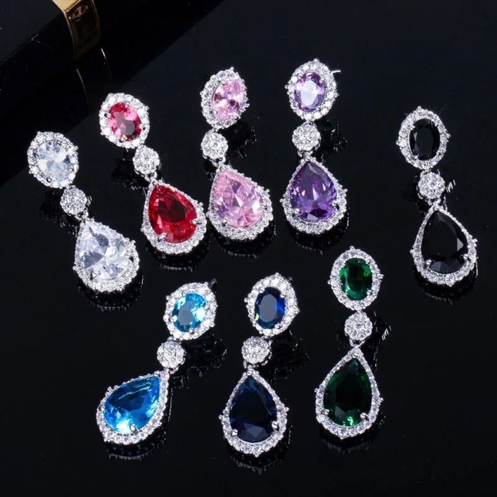 Pear Cut Blue Sapphire Marquise Crystal Rhinestones Silver